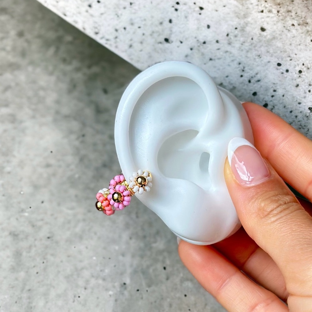 Beaded Flower ear cuff medium size ear wrap boho style
